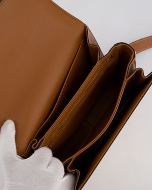 Celine Brown Canvas and Leather Triomphe Shoulder Bag with Gold Hardware