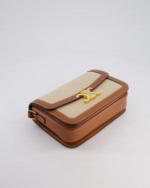 Celine Brown Canvas and Leather Triomphe Shoulder Bag with Gold Hardware
