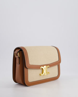 Celine Brown Canvas and Leather Triomphe Shoulder Bag with Gold Hardware