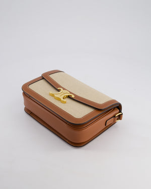 Celine Brown Canvas and Leather Triomphe Shoulder Bag with Gold Hardware