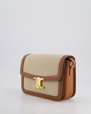 Celine Brown Canvas and Leather Triomphe Shoulder Bag with Gold Hardware