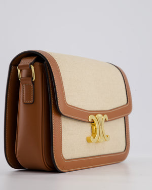 Celine Brown Canvas and Leather Triomphe Shoulder Bag with Gold Hardware
