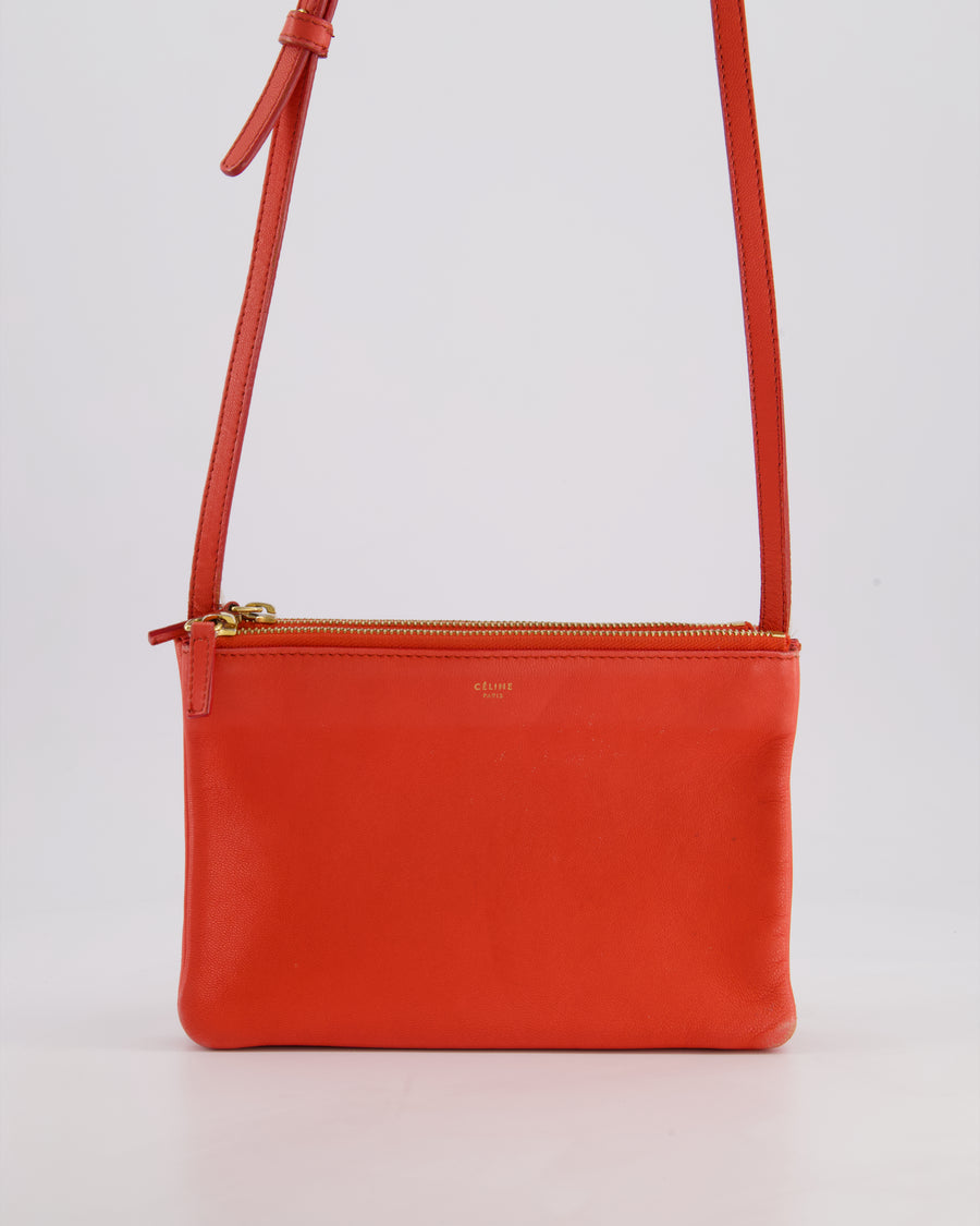 *FIRE PRICE* Celine Coral Red Trio Crossbody Bag with Gold CELINE Logo