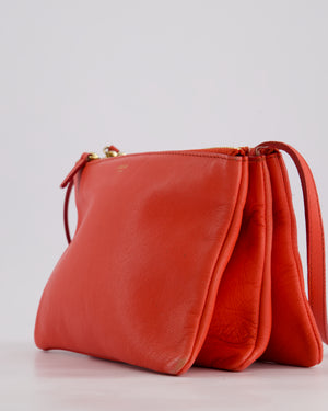 *FIRE PRICE* Celine Coral Red Trio Crossbody Bag with Gold CELINE Logo