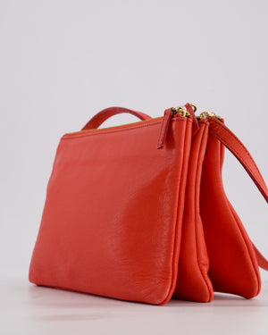 *FIRE PRICE* Celine Coral Red Trio Crossbody Bag with Gold CELINE Logo