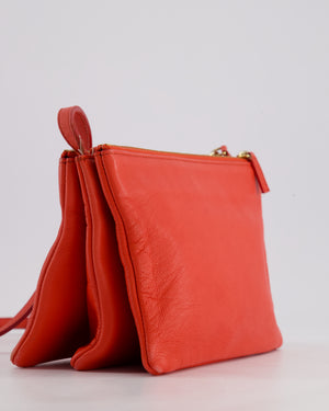 *FIRE PRICE* Celine Coral Red Trio Crossbody Bag with Gold CELINE Logo