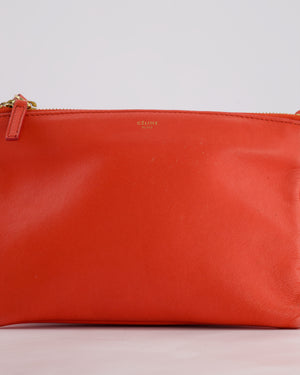 *FIRE PRICE* Celine Coral Red Trio Crossbody Bag with Gold CELINE Logo