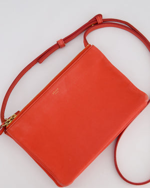 *FIRE PRICE* Celine Coral Red Trio Crossbody Bag with Gold CELINE Logo