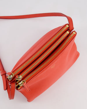 *FIRE PRICE* Celine Coral Red Trio Crossbody Bag with Gold CELINE Logo