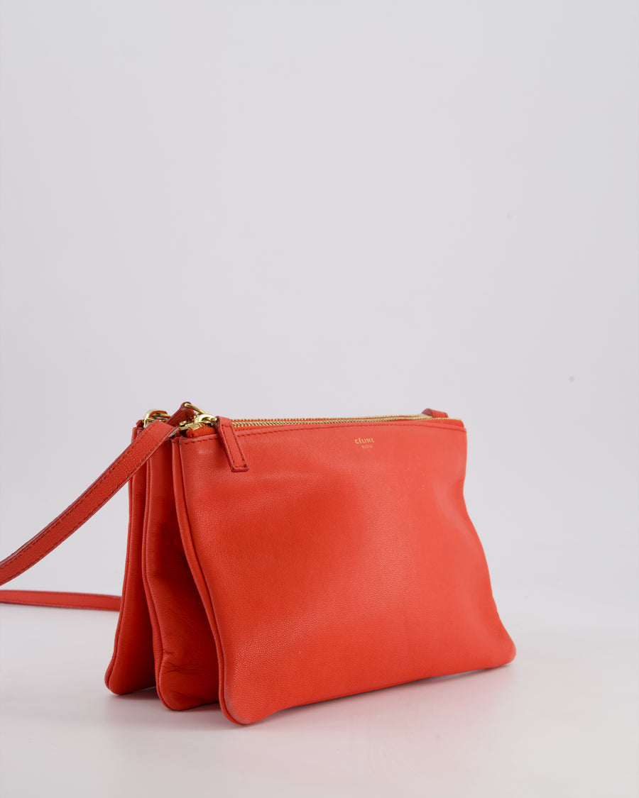 *FIRE PRICE* Celine Coral Red Trio Crossbody Bag with Gold CELINE Logo