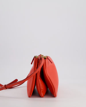 *FIRE PRICE* Celine Coral Red Trio Crossbody Bag with Gold CELINE Logo