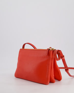 *FIRE PRICE* Celine Coral Red Trio Crossbody Bag with Gold CELINE Logo