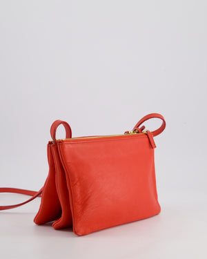 *FIRE PRICE* Celine Coral Red Trio Crossbody Bag with Gold CELINE Logo
