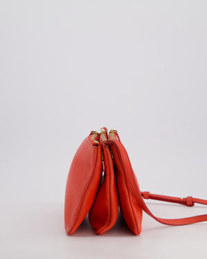 *FIRE PRICE* Celine Coral Red Trio Crossbody Bag with Gold CELINE Logo