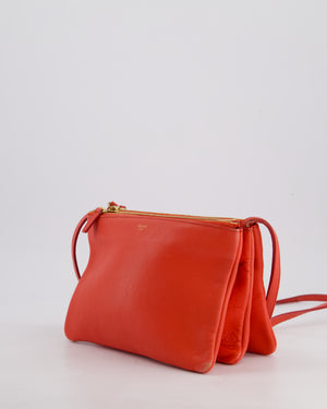 *FIRE PRICE* Celine Coral Red Trio Crossbody Bag with Gold CELINE Logo