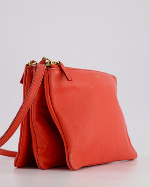 *FIRE PRICE* Celine Coral Red Trio Crossbody Bag with Gold CELINE Logo