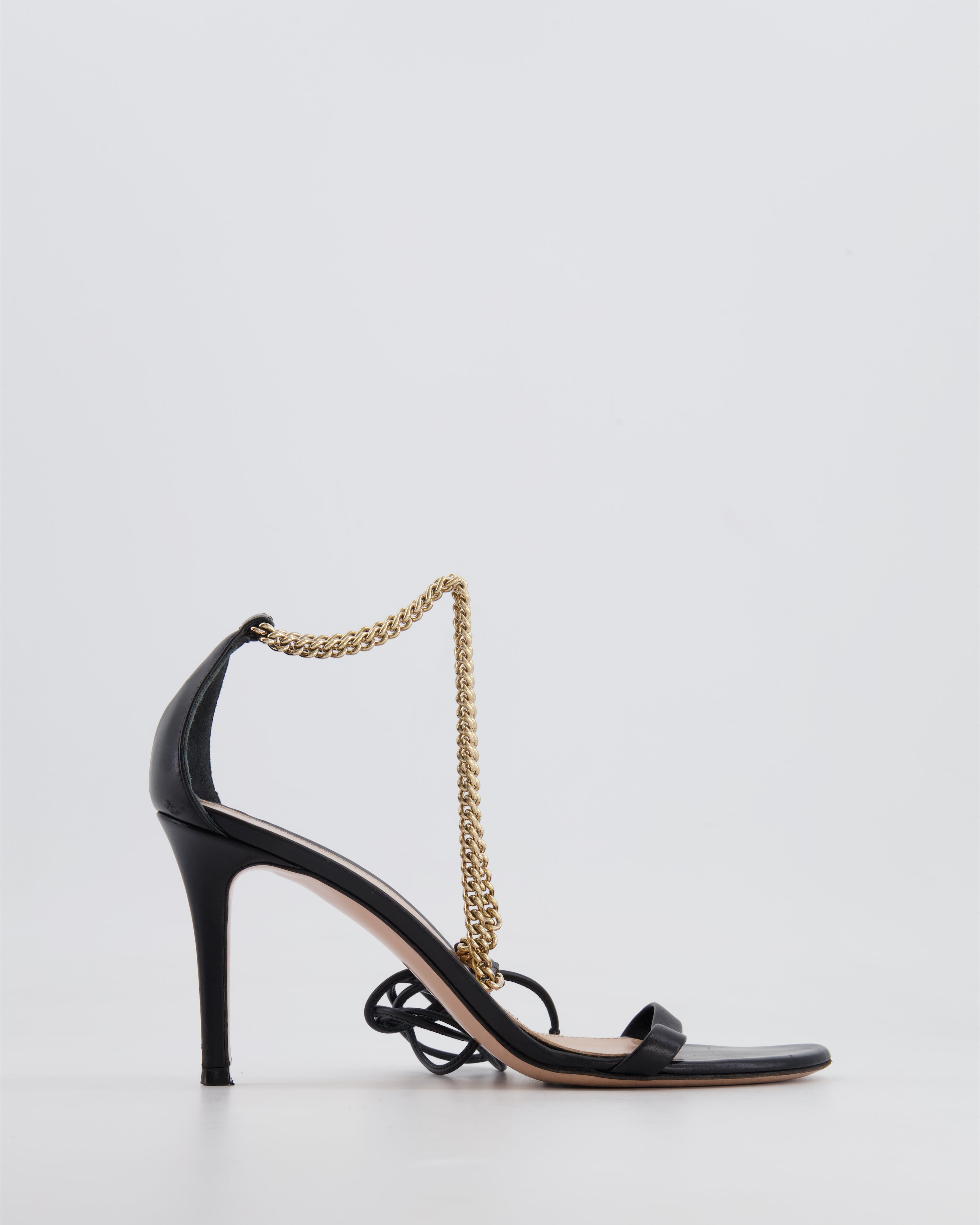 Gianvito Rossi Black Heeled Sandals with Gold Chain Detail Size EU