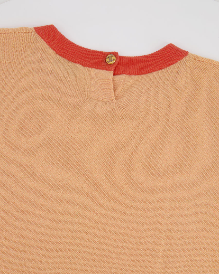 Chanel Peach Short-Sleeve Top with CC Logo Detail Size FR 38/40 (UK 10/12)