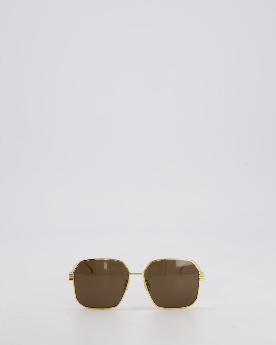 Bottega Veneta Brown Square Sunglasses with Gold Trim