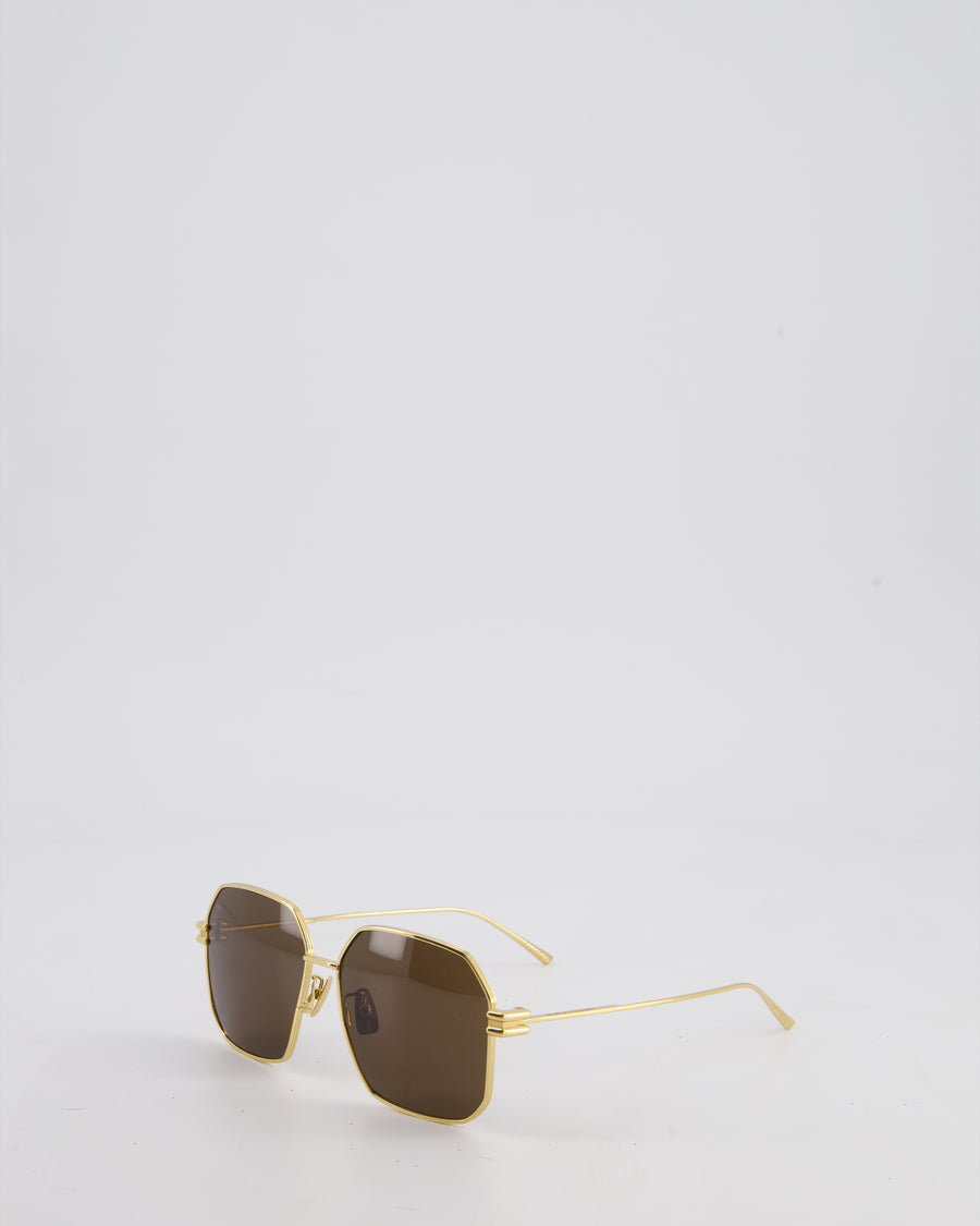 Bottega Veneta Brown Square Sunglasses with Gold Trim