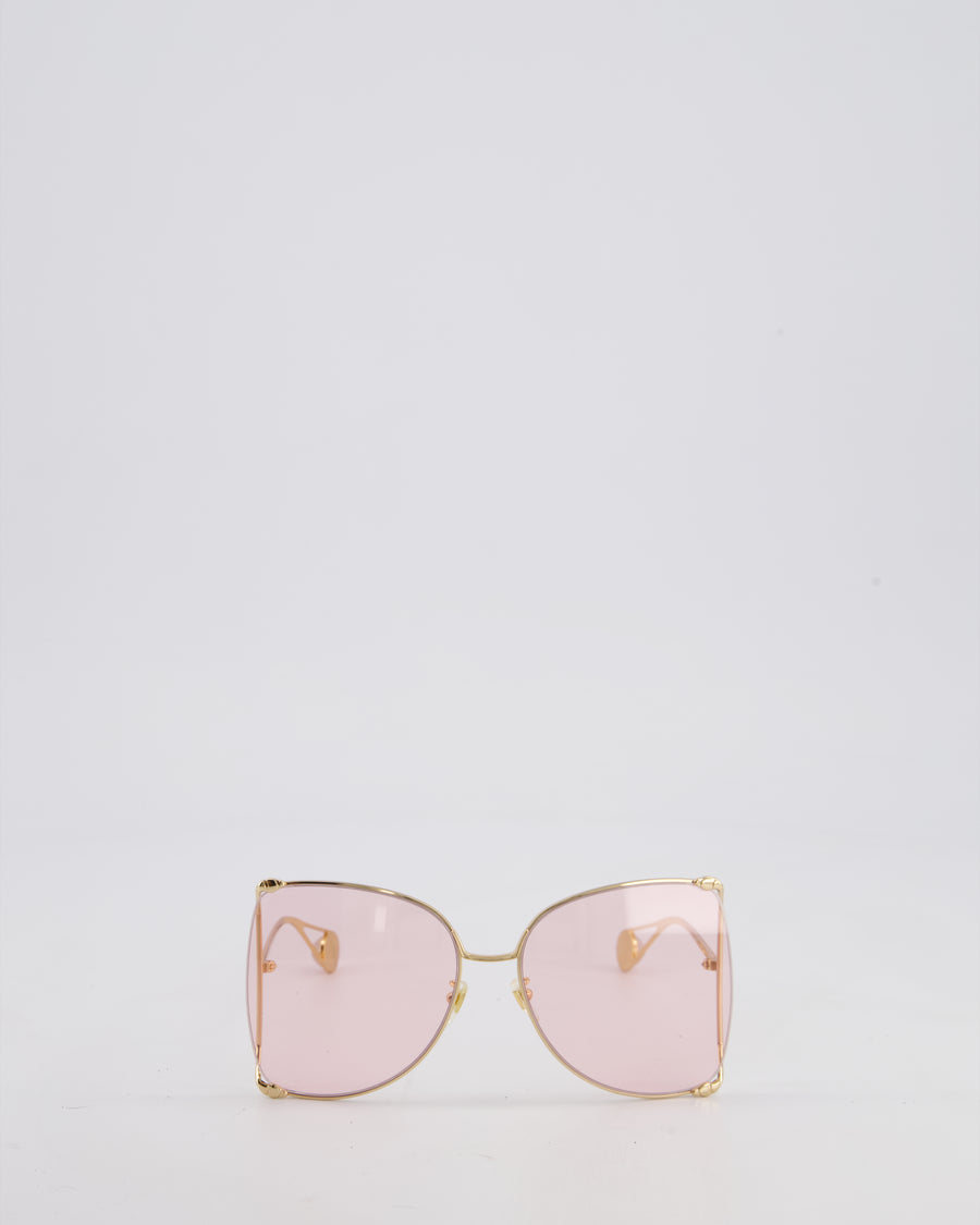 Gucci Pink GG0252S 63mm Butterfly Sunglasses with GG Pearl Details