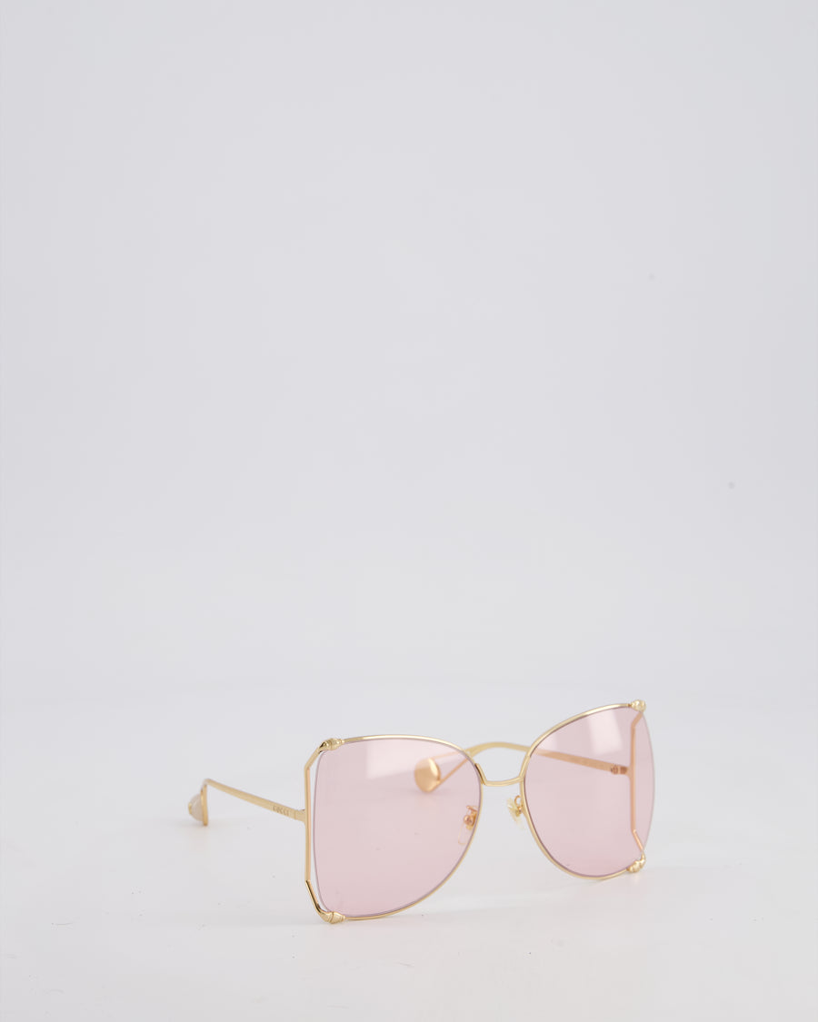 Gucci Pink GG0252S 63mm Butterfly Sunglasses with GG Pearl Details