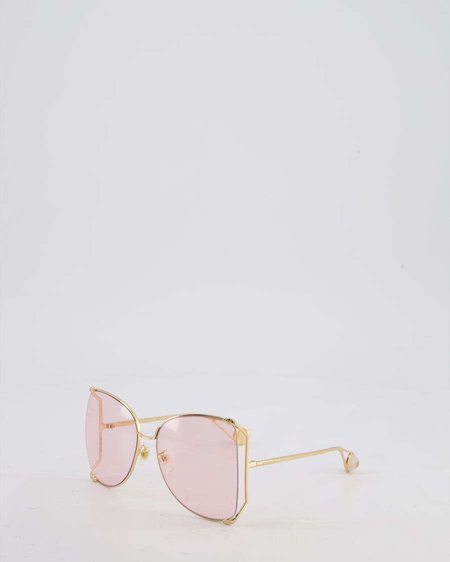 Gucci Pink GG0252S 63mm Butterfly Sunglasses with GG Pearl Details