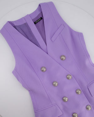 Balmain Lilac Gilet Double Breasted Dress with Silver Buttons Size FR 38 (UK 10)