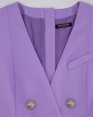 Balmain Lilac Gilet Double Breasted Dress with Silver Buttons Size FR 38 (UK 10)