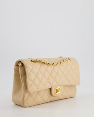 Chanel Beige Classic Medium Double Flap Bag in Caviar Leather with Gold Hardware