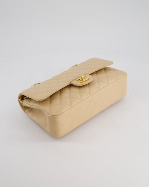 Chanel Beige Classic Medium Double Flap Bag in Caviar Leather with Gold Hardware