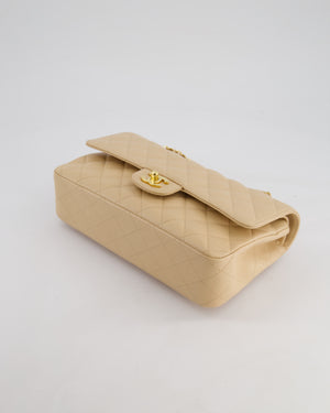 Chanel Beige Classic Medium Double Flap Bag in Caviar Leather with Gold Hardware