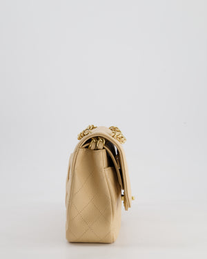 Chanel Beige Classic Medium Double Flap Bag in Caviar Leather with Gold Hardware