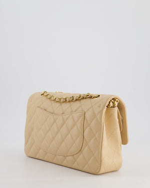 Chanel Beige Classic Medium Double Flap Bag in Caviar Leather with Gold Hardware