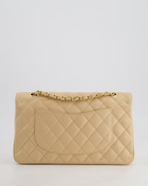 Chanel Beige Classic Medium Double Flap Bag in Caviar Leather with Gold Hardware