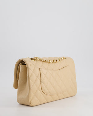 Chanel Beige Classic Medium Double Flap Bag in Caviar Leather with Gold Hardware