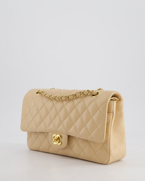 Chanel Beige Classic Medium Double Flap Bag in Caviar Leather with Gold Hardware