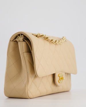 Chanel Beige Classic Medium Double Flap Bag in Caviar Leather with Gold Hardware