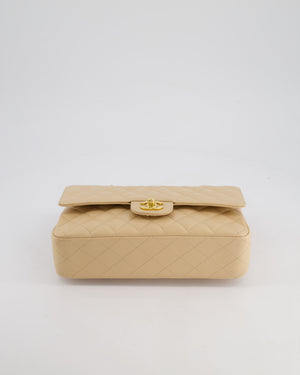 Chanel Beige Classic Medium Double Flap Bag in Caviar Leather with Gold Hardware