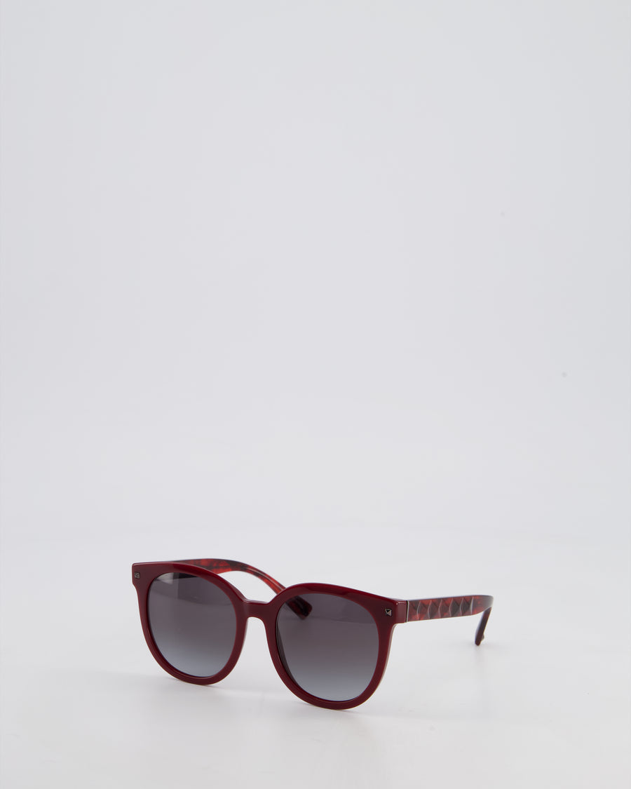 Valentino Burgundy Acetate Sunglasses with Stud Detail