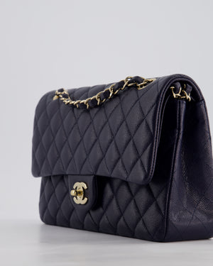 *HOT* Chanel Midnight Blue Classic Medium Double Flap Bag in Caviar Leather with Champagne Gold Hardware
