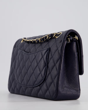 *HOT* Chanel Midnight Blue Classic Medium Double Flap Bag in Caviar Leather with Champagne Gold Hardware