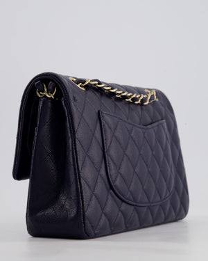 *HOT* Chanel Midnight Blue Classic Medium Double Flap Bag in Caviar Leather with Champagne Gold Hardware