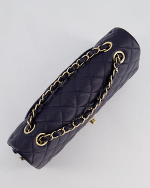 *HOT* Chanel Midnight Blue Classic Medium Double Flap Bag in Caviar Leather with Champagne Gold Hardware