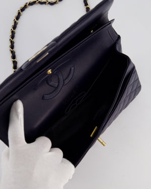 *HOT* Chanel Midnight Blue Classic Medium Double Flap Bag in Caviar Leather with Champagne Gold Hardware