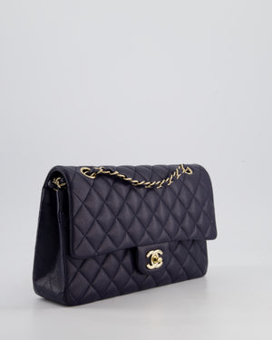 *HOT* Chanel Midnight Blue Classic Medium Double Flap Bag in Caviar Leather with Champagne Gold Hardware