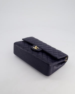 *HOT* Chanel Midnight Blue Classic Medium Double Flap Bag in Caviar Leather with Champagne Gold Hardware