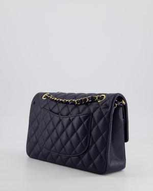 *HOT* Chanel Midnight Blue Classic Medium Double Flap Bag in Caviar Leather with Champagne Gold Hardware