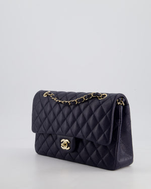*HOT* Chanel Midnight Blue Classic Medium Double Flap Bag in Caviar Leather with Champagne Gold Hardware