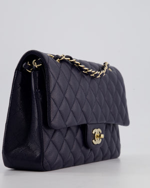 *HOT* Chanel Midnight Blue Classic Medium Double Flap Bag in Caviar Leather with Champagne Gold Hardware